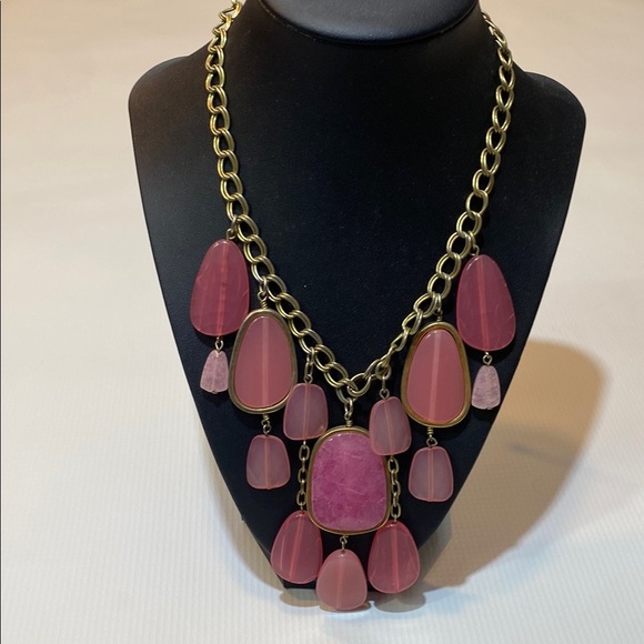 Chico's Pink and Red Teardrop Necklace with Gold Chain - Picture 5 of 5